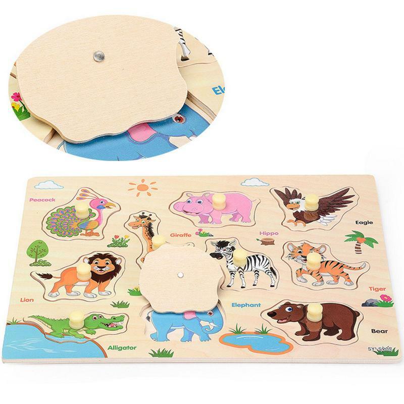 Cute Wooden Animal Puzzle para Berçário, Montessori Puzzle Set, Engraçados Veículos Puzzles para Casa, Jardim de Infância