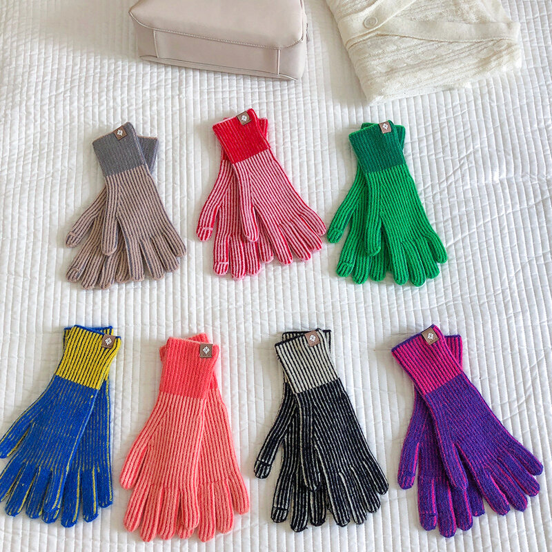 Luvas de malha touch screen femininas, quente, montando, sólido, fofo, trabalho, harajuku, luvas kawaii, moda inverno, y2k