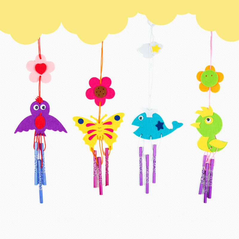 1Set DIY Handmade Kids Windbell Toys Children Craft Toy Cartoon Pattern Kindergarten Accessories Hangings Stickers Wind Chimes