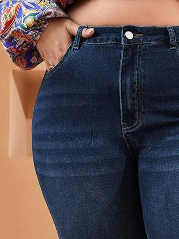 Calça jeans feminina de cintura alta e skinny, plus size, jeans stretch, calça lápis, casual, conforto, oversize