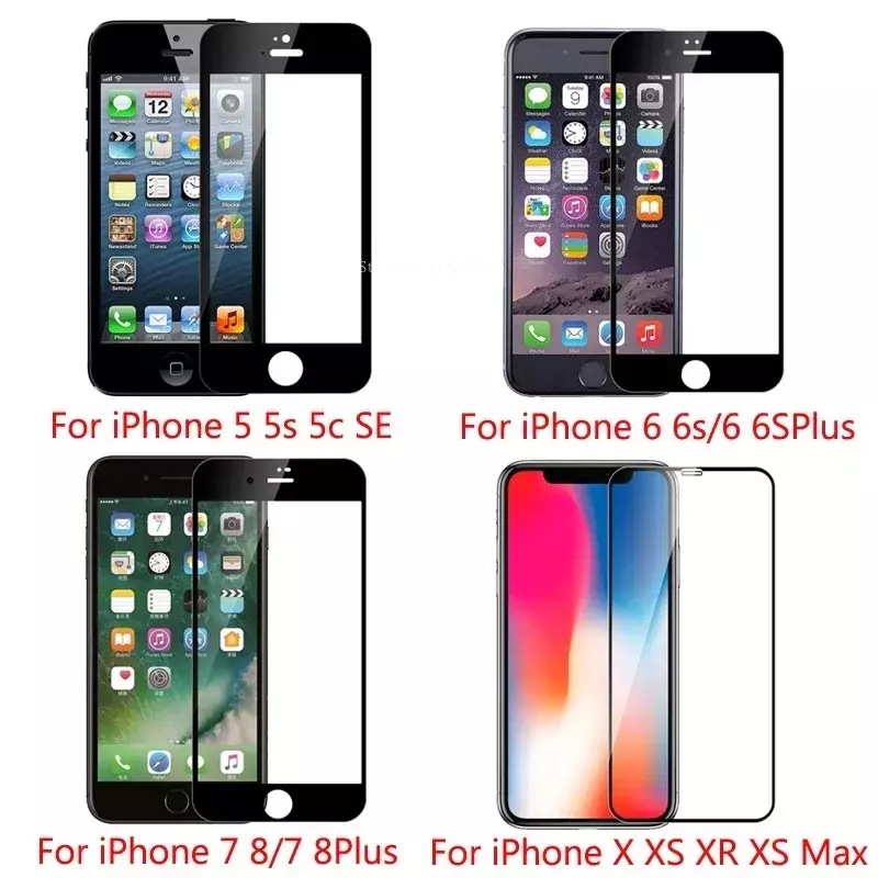 واقي شاشة 9D من الزجاج المقسى لـ iPhone ، زجاج واقي لـ iPhone 14 و 13 و 12 و 11 Pro Max و X و XR و XS Max و 7 و 8 و 6S و 14 ، 15 برو ماكس