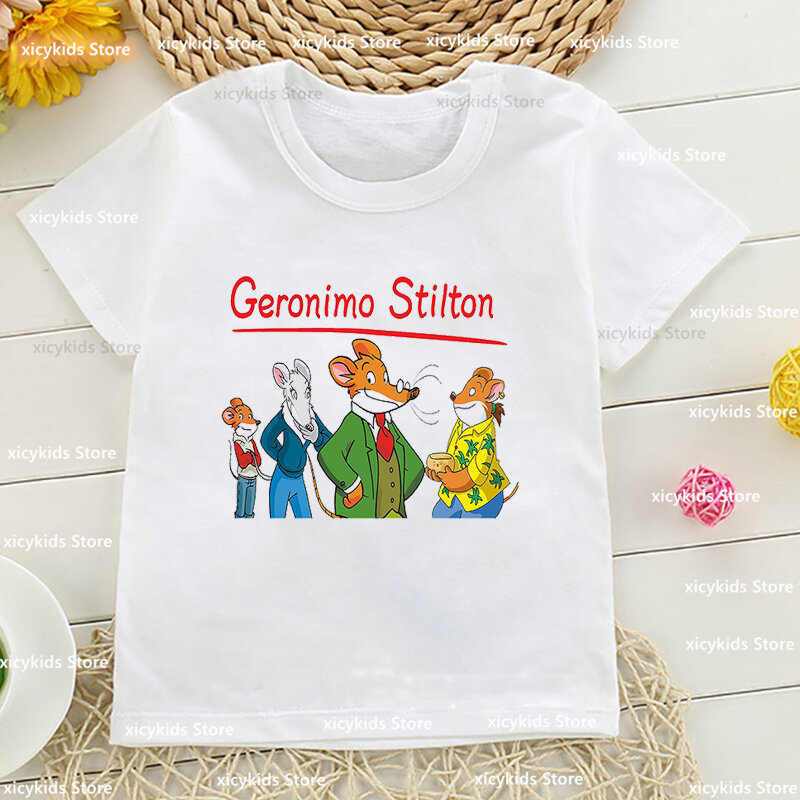 เด็กใหม่เสื้อยืดตลก Geronimo Stilton การ์ตูนพิมพ์ Tshirt หญิงแฟชั่น Harajuku เด็กเสื้อน่ารักเสื้อผ้าเด็กหญิงเด็กชาย