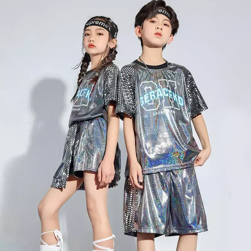 Детская оригинальная сценическая одежда с блестками для девочек и уличных танцев, одежда для джазовых танцев, костюм для выступлений для мальчиков