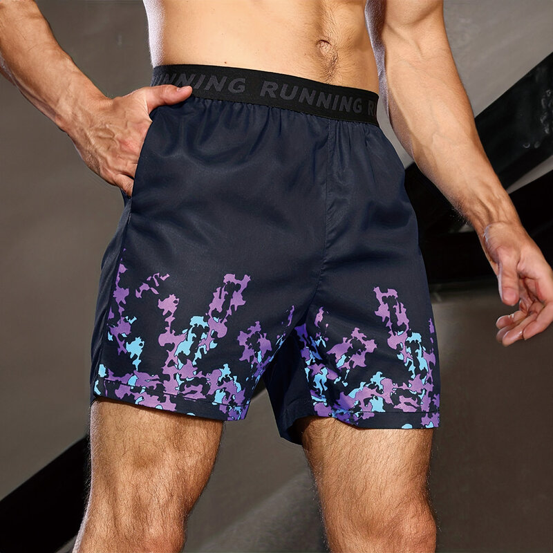 กางเกงขาสั้นแห้งเร็วพิมพ์ลายสำหรับผู้ชายกางเกงขาสั้นสำหรับออกกำลังกายวิ่งฟิตเนสแบบลำลองระบายอากาศ