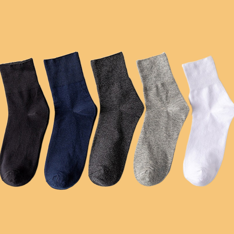 Meias de algodão confortáveis para homens, meias médias antiodor, soltas, preto, branco e cinza, 5 pares, nova moda, 2024