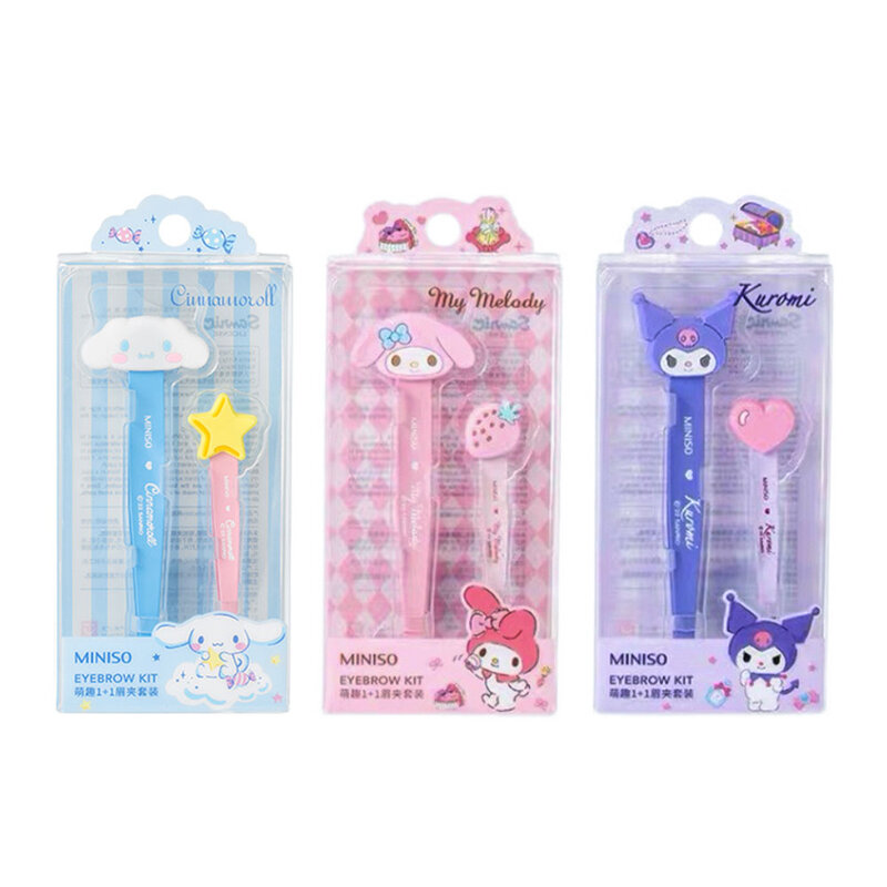 Kuromi Sanrio-pinzas con forma de corazón para mujer, rizador de pestañas, Kawaii, My Melody, Cinnamoroll, juego de pinzas para cejas, juguetes para regalo