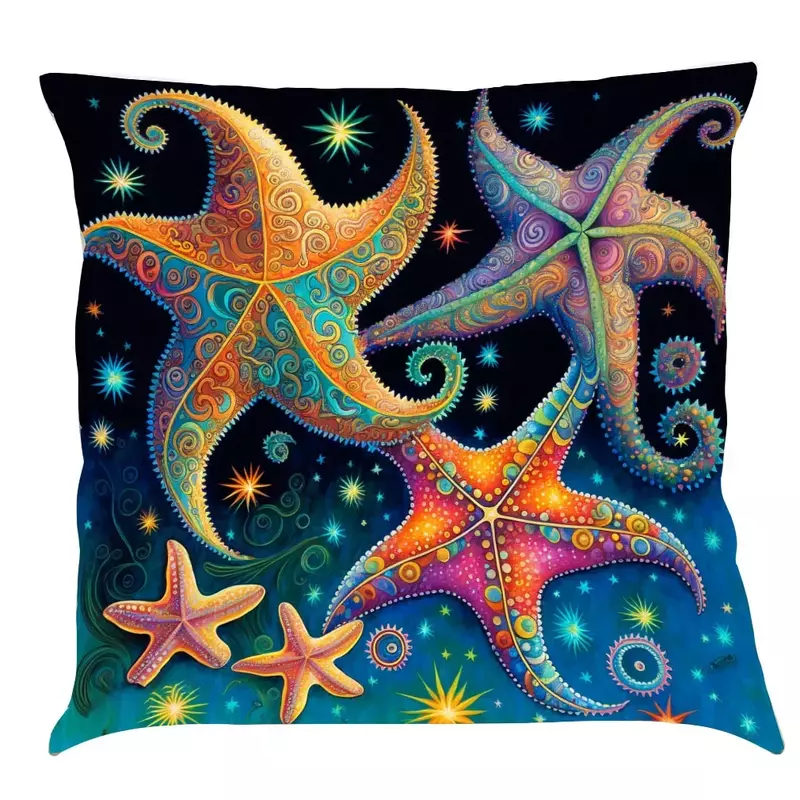 Starfish Crab Print fodera per cuscino Home Sofa Chair federa decorativa federa a tema acquerello oceano