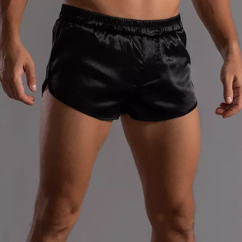 Celana Boxer pria celana tidur Bawahan sutra es pakaian dalam tipis pinggang rendah celana Boxer sejuk celana dalam Boxer celana pendek pakaian santai