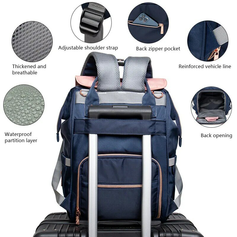 Lequeen-Bolsa de maternidad impermeable para mamá, mochila de pañales de gran capacidad, bolsas de cambio de bebé para mamá, mochilas de viaje al aire libre