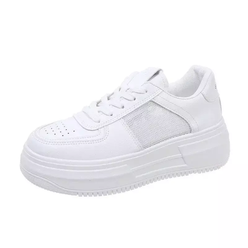 Маленькие белые женские туфли, Новинка лета 2024, универсальные туфли на толстой подошве, популярные повседневные туфли с небольшим увеличением, обувь с матовой подошвой