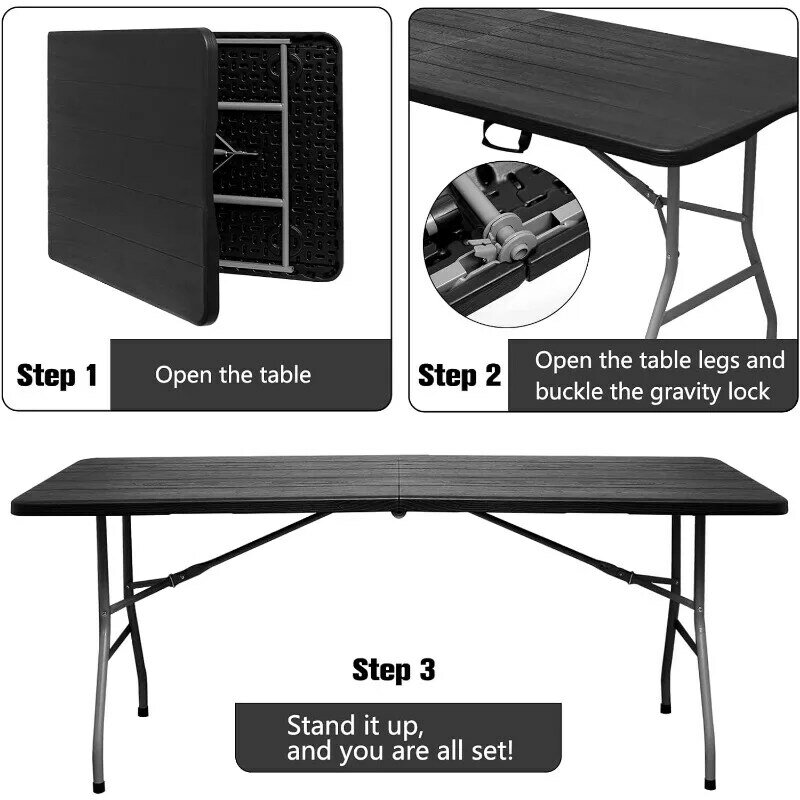 โต๊ะพับได้แบบพกพา6FT พับเก็บได้สูง6ฟุตพับได้พับได้ใช้งานได้ทั้งในร่มและกลางแจ้งโต๊ะทานอาหาร