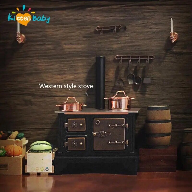 1:12 Mini Model Doll House Iron Stove Long Chimney Range Hood Dollhouse Furniture 1/12 Kitchen Accessories Cooking Toys for Kids