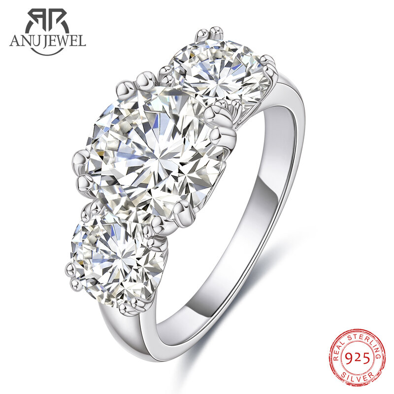 AnuJewel-anillo de compromiso de tres piedras de lujo, anillos de plata 925, chapado en oro de 18K, joyería de aduana, 5cttw D, venta al por mayor