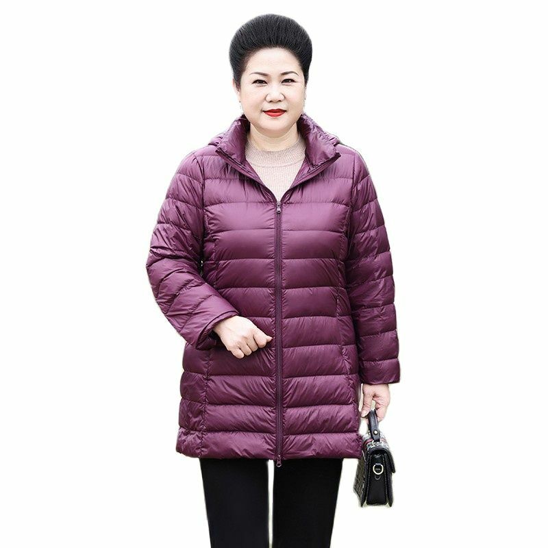 Jaqueta de pato com capuz destacável para mulheres, chapéu, ultra leve, parkas longo, quente, branco, grande, senhoras, outono, inverno