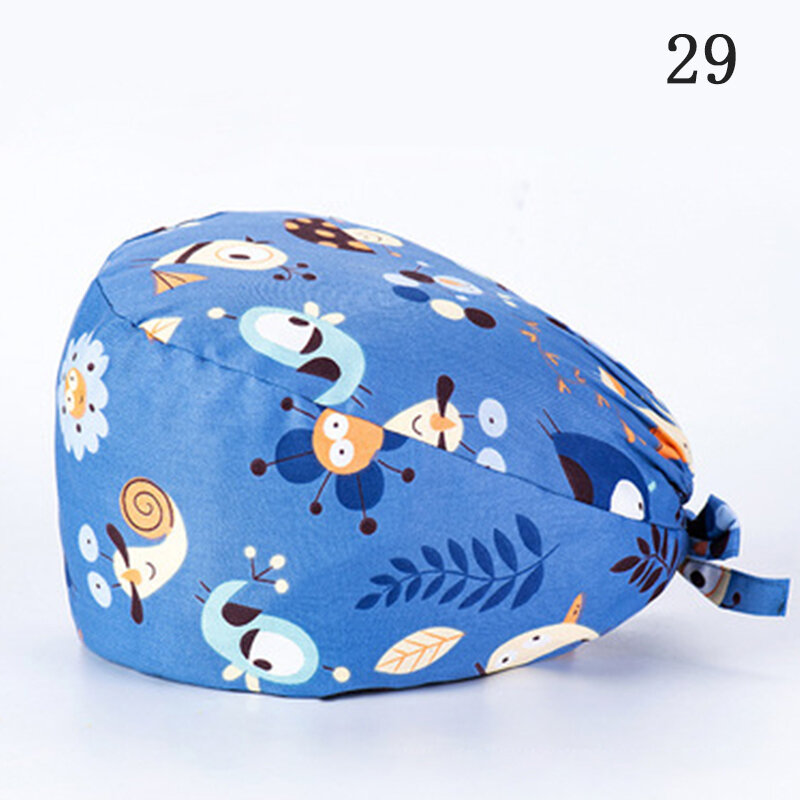 35 Styles Cartoon Animal Flower Printed Elastic Lace-up Surgical Nurse Cap Comfortable Women Medical Doctor Clean Cook Work Hat