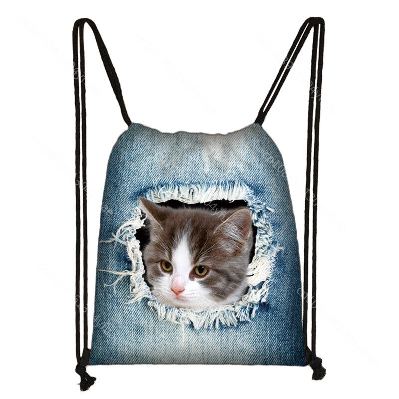 Divertente cucciolo di cane/gattino gatto stampa borsa con coulisse borsa portaoggetti moda donna borse per la spesa da donna adolescente ragazzi ragazza zaino