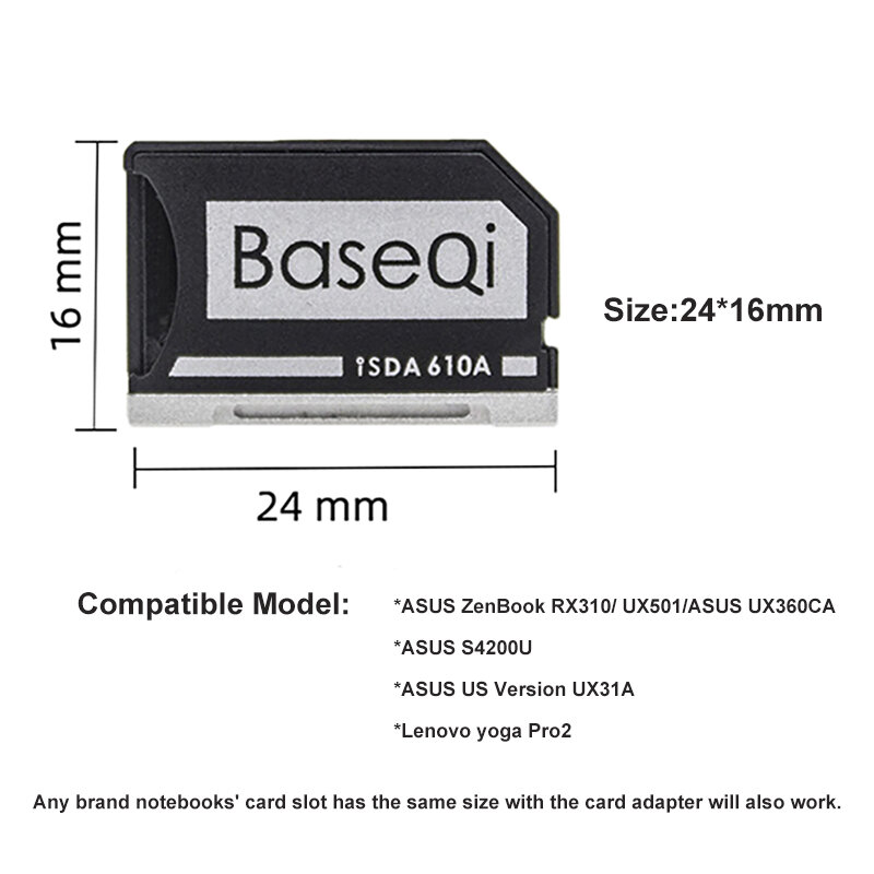 BASEQI Adaptador de tarjeta Micro SD de aluminio para Asus ZenBook Flip, lector de tarjetas de memoria, modelo ux360CA, 610A