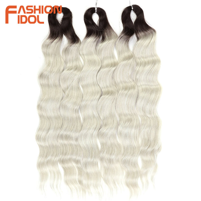 FASHION IDOL-Deep Wave extensões de cabelo sintético, Water Wave Crochet Braid, loira Ombre, cabelo falso, 24"