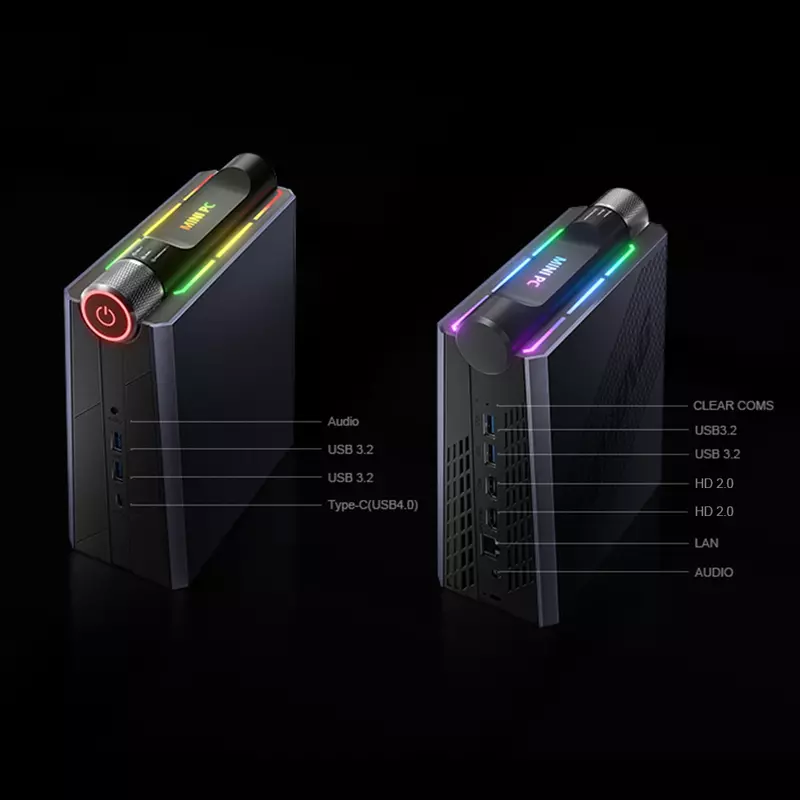 Chatreey-Mini PC Gaming avec éclairage coloré, AM08, AMD Ryzen 7, 7735HS, 680M, 8 cœurs, ordinateur de bureau, NVcloser SSD, Wifi6, BT 5.0