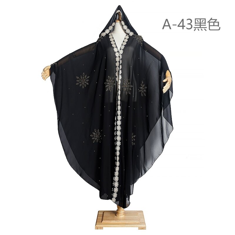 2023 New Type of Hot Drill Nail Bead Embroidery Lace Muslim Dress Sub African Plus-size Women's Hooded Long Gown A-40