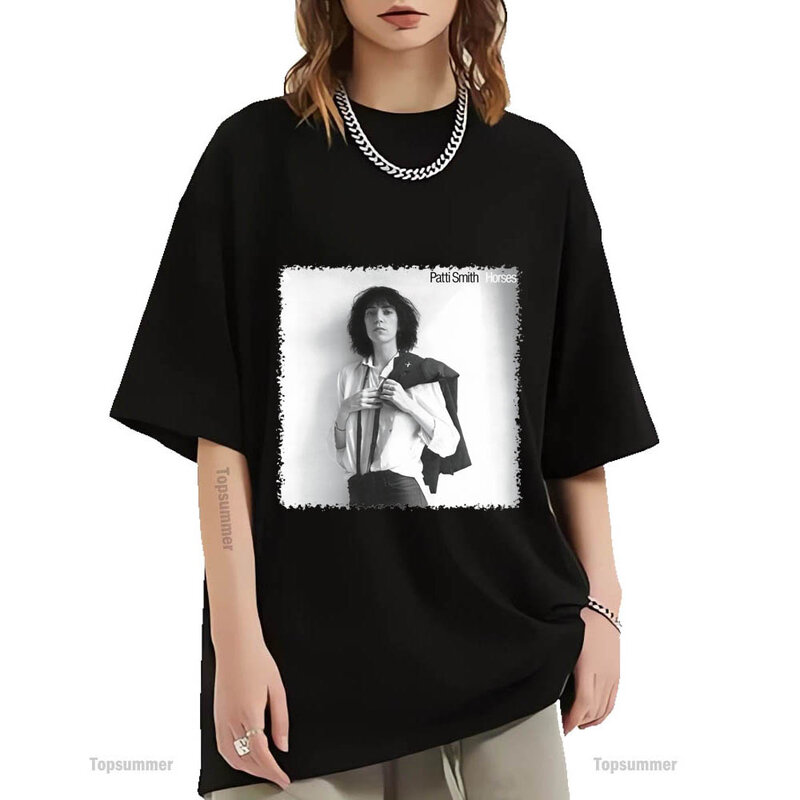 Camiseta preta extragrande para homens e mulheres, camiseta do álbum dos cavalos, Patti Smith Tour, streetwear dos anos 90
