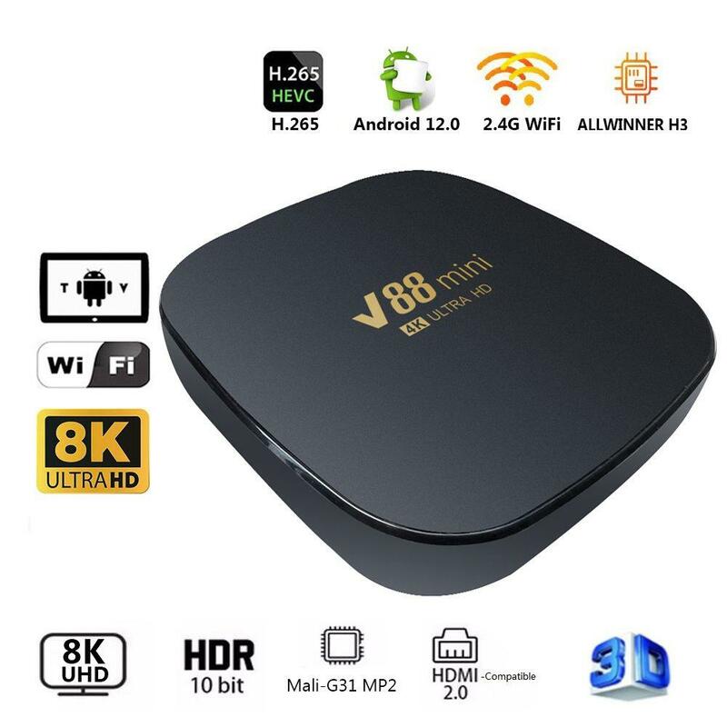 V88 Mini Smart TV Box 1GB RAM Set Top Box H3 Quad Core 2.4G WIFI TV Receivers With Charging Adapter Remote Control HD Cable RJ45