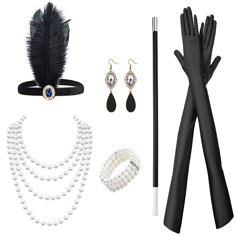 Disfraz de Halloween de los años 1920, diadema de plumas del gran Gatsby, Flapper, accesorios de Gatsby, diadema Rosa desnuda