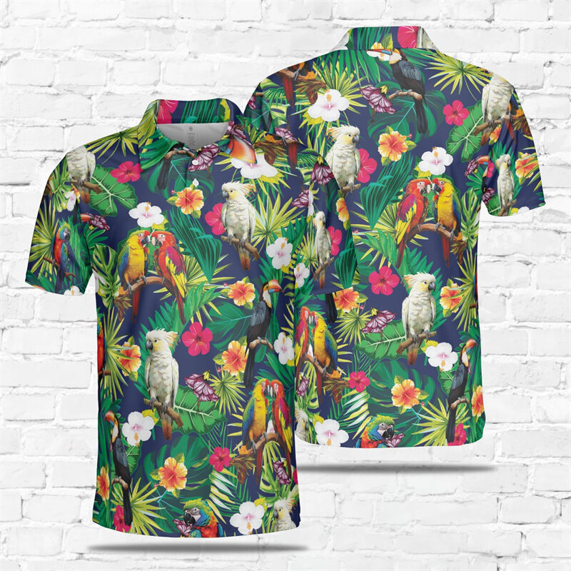 Papagei Vögel Polo-Shirts für Männer Kleidung Sommer Hawaii Urlaub Strand Kurzarm Polo-Shirt tropischen Kakadu Vogel y2k T-Shirts