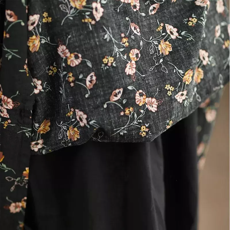 Falda de lino y algodón hasta el tobillo para mujer, falda holgada informal de cintura alta con estampado Floral, línea A, cintura elástica, novedad de verano 2024