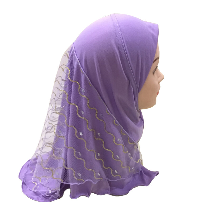 หนึ่งชิ้น Amira มุสลิมสำหรับเด็กผู้หญิงฮิญาบผ้าตาข่ายคลุมผ้าพันหัวผ้าโพกหัวอิสลามอิสลามดึงสวมได้2-7years สวมหมวกสำเร็จรูป