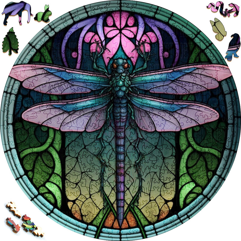 Pięknie drewniane Puzzle Dragonfly artystyczna dekoracja nieregularny kształt Puzzle zestaw dekompresyjny Puzzle zabawki dla dorosłych rodziny