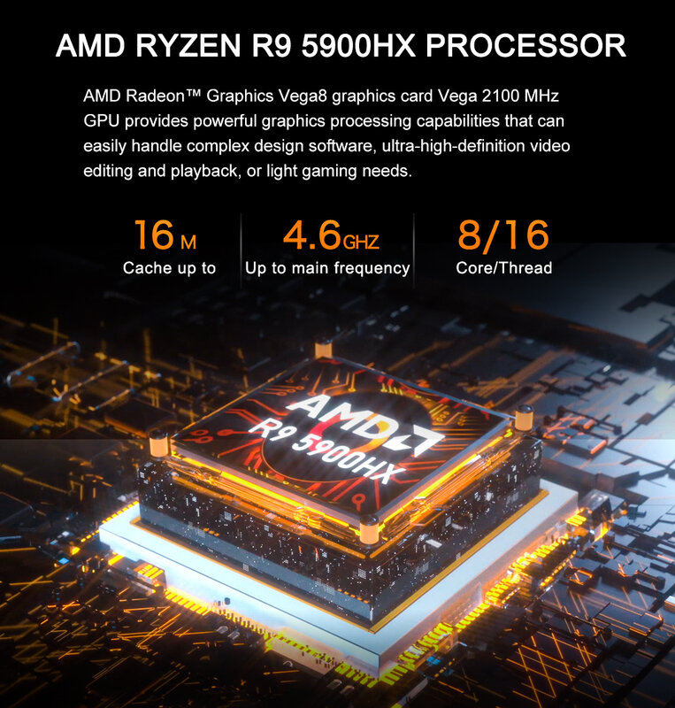 MOREFINE S500 Mini PC AMD Ryzen 9 5900HX 7 WIFI6 2*3200MHz DDR4 2 * M.2 NVMe SSD 2.5G LAN Máy Tính Để Bàn Chơi Game Máy Tính 3X4K Màn Hình HD