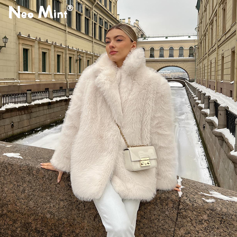 Iconic jaket bulu sintetis wanita, mantel pakaian luar berbulu panjang tebal hangat bulu rubah musim dingin model merek mewah