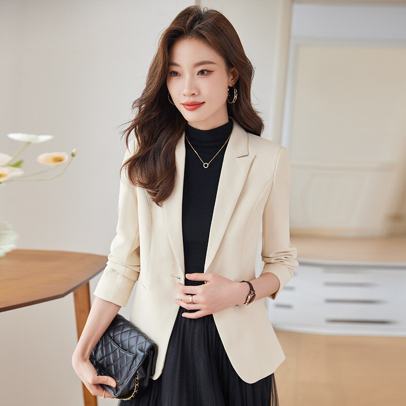 Lenshin Women Solid Single Button Jacket Full Sleeve Blazer Fashion Office Lady Casual Coat Outwear Single Button Spring Tops