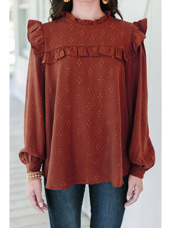 Frauen Langarm Crop Tops Rüschen lose Basic Shirt lässigen Pullover für Herbst Club Streetwear ästhetische Kleidung