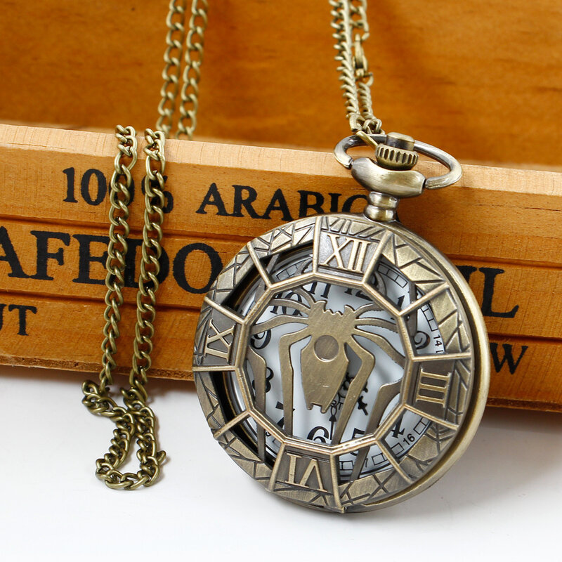 Креативные модные Резные кварцевые карманные часы с пауком, полые винтажные часы с цепочкой и ожерельем, мужские часы