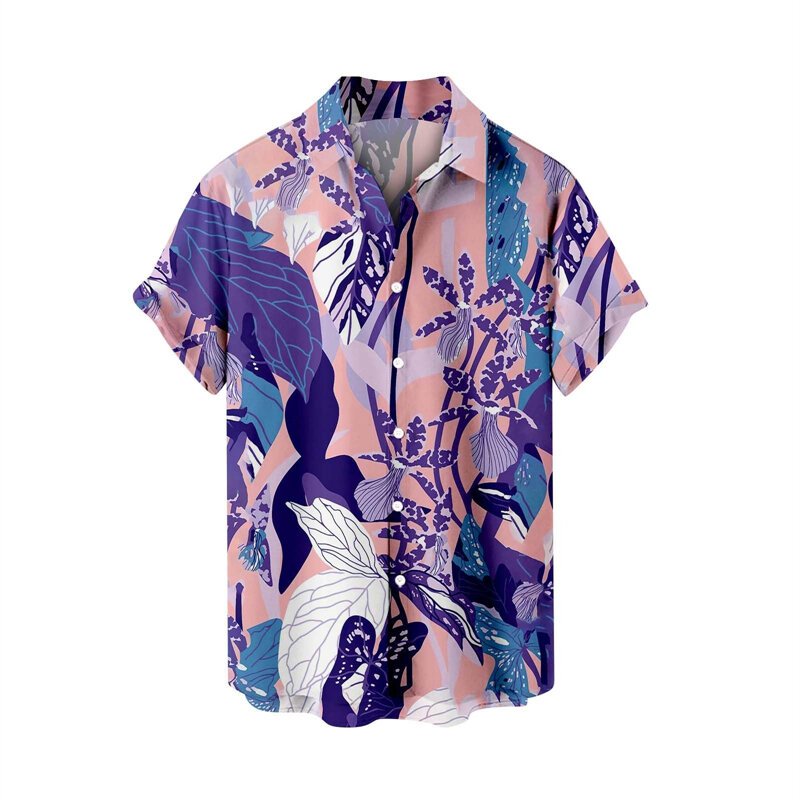Chemise hawaïenne décontractée pour hommes, chemise de plage, manches courtes, revers de plantes à fleurs, vêtements de vacances, été, déclin