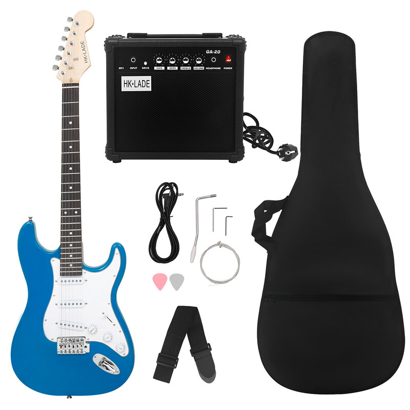 HK-LADE 6 String 39 Inch Blue Electric Guitar 22Frets Campus Student Rock Band Trendy Play Electric Guitar Pairing Beginner Set