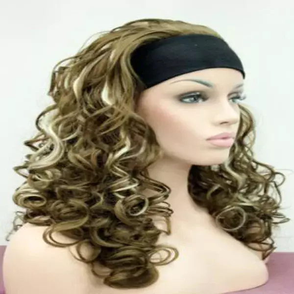 Frauen lange gemischte blonde lockige Welle 3/4 halbe Perücken Stirnband Cosplay Perücke