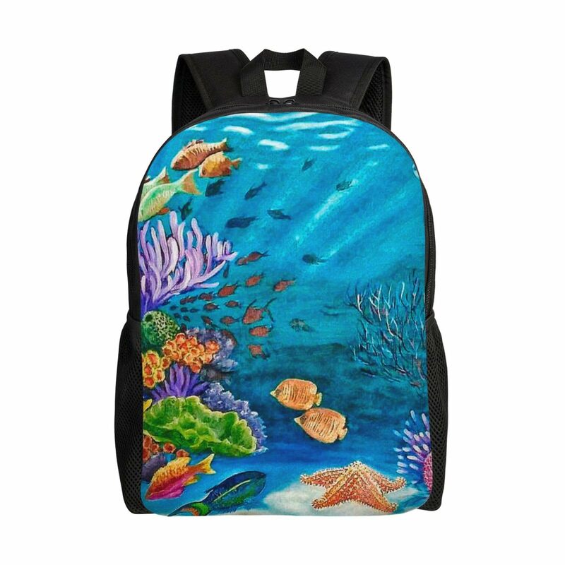 3D Print School Bag com bolso lateral para meninos e meninas adolescentes, mochila infantil, mochila estudantil, peixes tropicais, sacos de livros, 16"