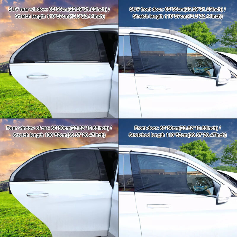 1 Pair Car Side Window Sun Shades Privacy Black Covers Summer Sunproof Auto Curtains Mosquito Prevention Mesh Screen
