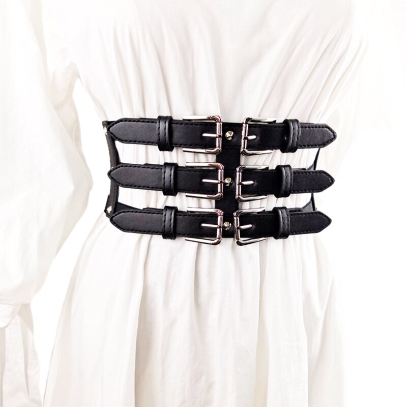 Cinturón cintura Punk para mujer, cinturones ajustables cuero ajustados para Halloween con tirantes para fiesta, Club