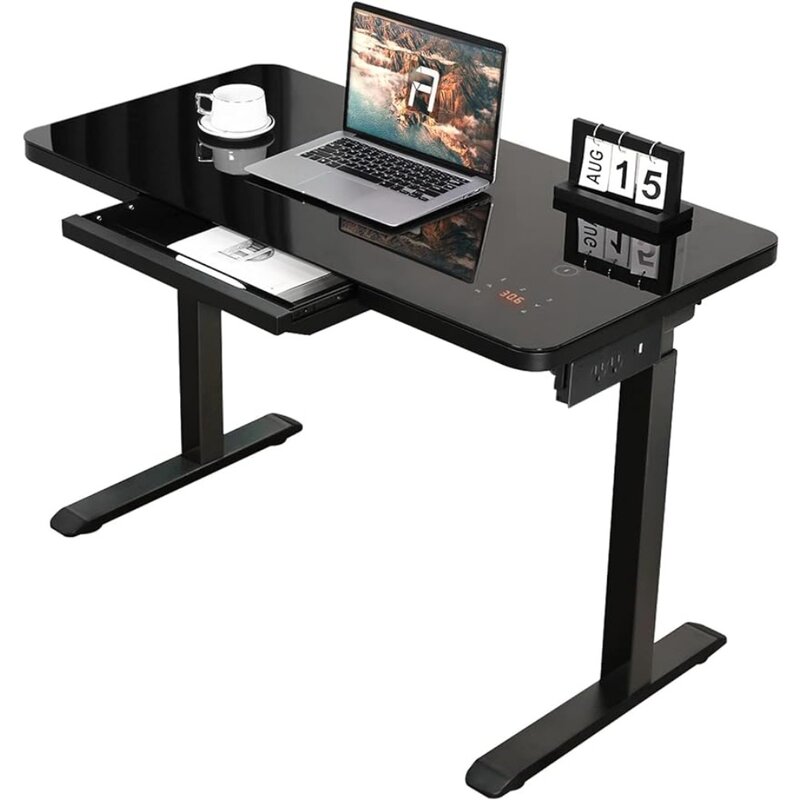 Standing Desk with Tempered Glass Top 45 x 23 Inches Modern Height Adjustable Desk Adjustable Ergonomic Desk with Drawers