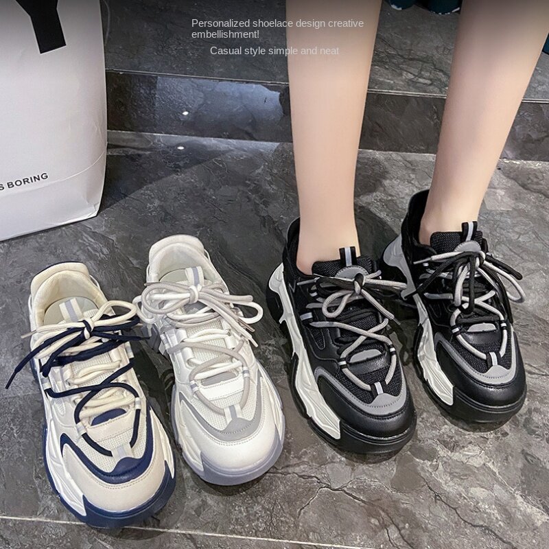 New Women's Dad Shoes Versatile Casual 2023 Spring/Summer Platform Elevated Simple Flat Anti slip Sneakers Zapatos para mujeres