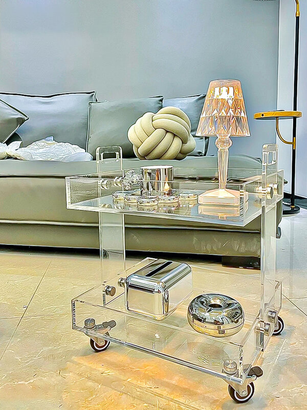 Móveis domésticos mesa de café transparente acrílico mesas de cabeceira mesa lateral sala estar portabilidade dupla camada prateleira armazenamento