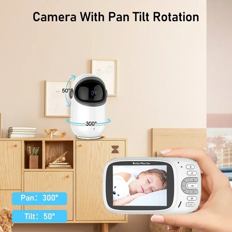 Monitor eletrônico inteligente do bebê, câmera de vigilância de vídeo PTZ LCD, temperatura visão noturna infravermelha, interfone materno, 4,3"