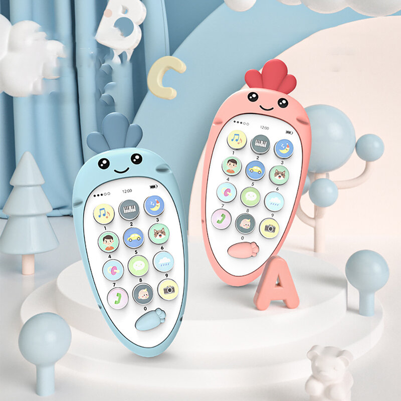 Baby Simulation Handy Spielzeug bittbare Karotten form gefälschte Telefon mit Musik Lernspiel zeug Geschenke für Jungen Mädchen