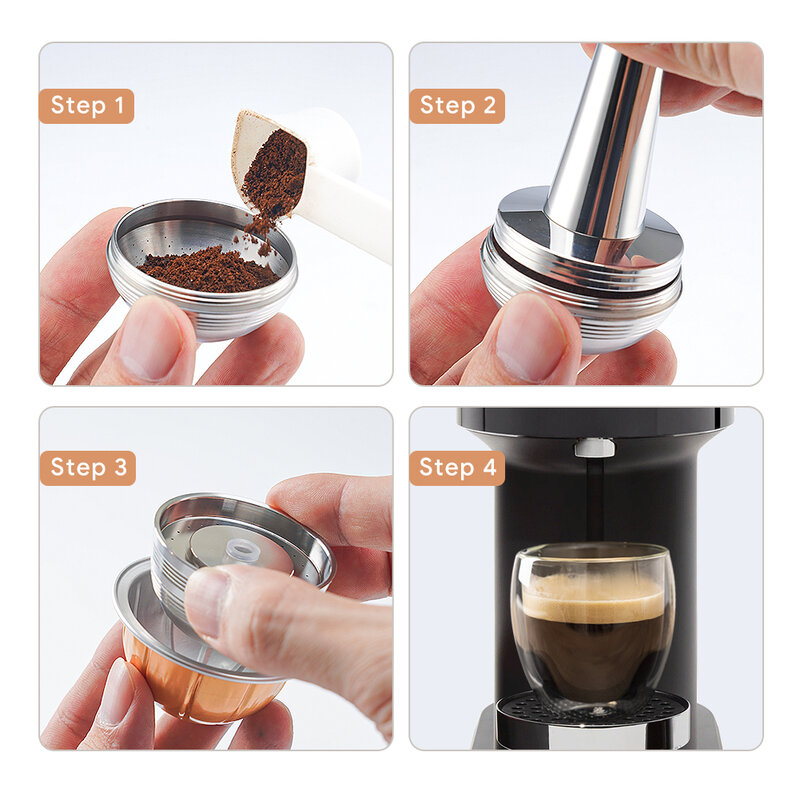 Penyaring kopi isi ulang untuk Nespresso Vertuo Next Pop baja tahan karat dapat dipakai ulang kapsul Vertuoline kompatibel dengan Pods asli