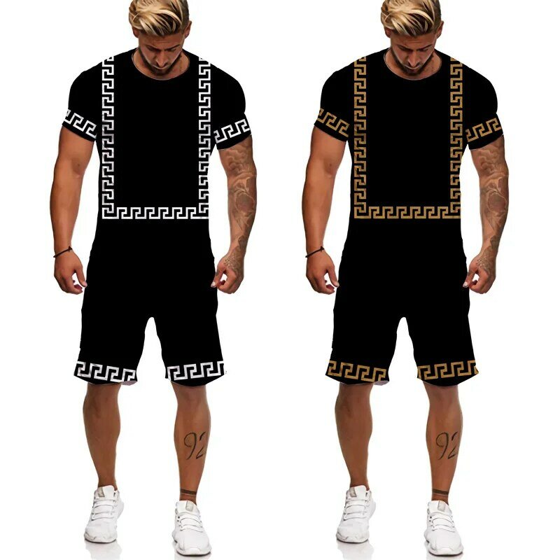 Survêtement Streetwear à col rond pour hommes, T-shirt à manches courtes imprimé 3D, ensemble short, mode estivale