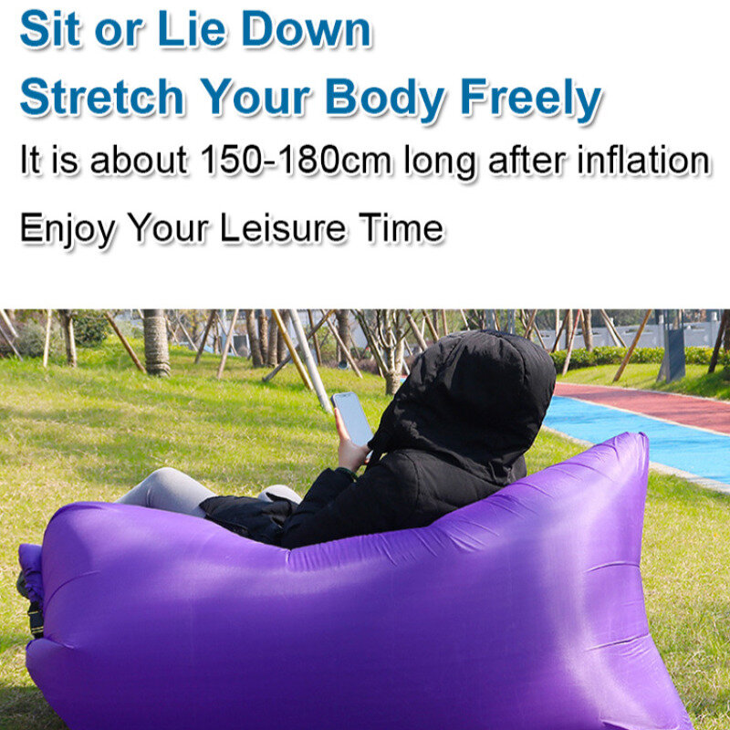 Espreguiçadeira inflável ao ar livre, relaxando na praia ou nas montanhas